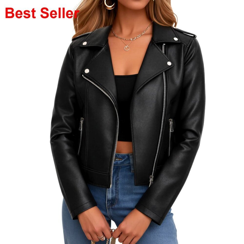 PU Faux Leather Cropped Moto Jacket for Casual Edgy Outfits